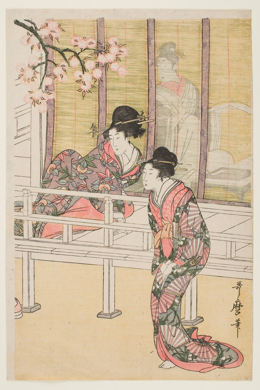 Dama a descer de uma carruagem da corte de Kitagawa Utamaro