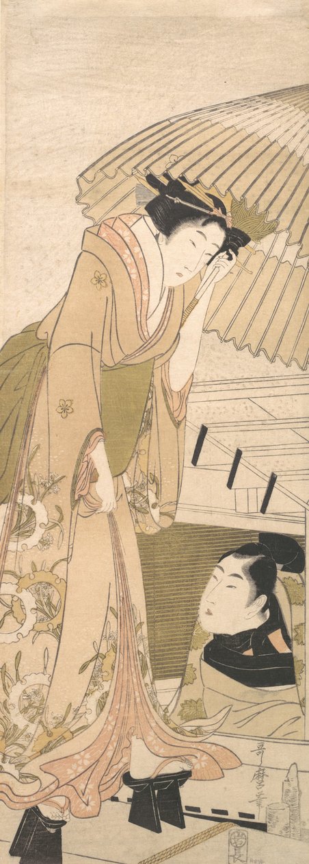 Estágio de aterragem no Snow Yuki no sanbashi, 1800. de Kitagawa Utamaro