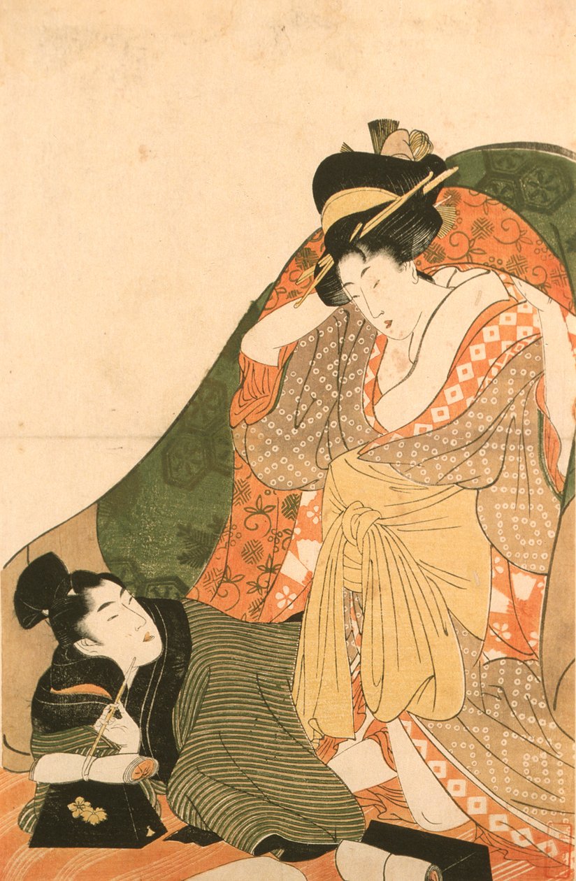 Amantes sob um futon; imagem de abertura de uma série erótica de Kitagawa Utamaro