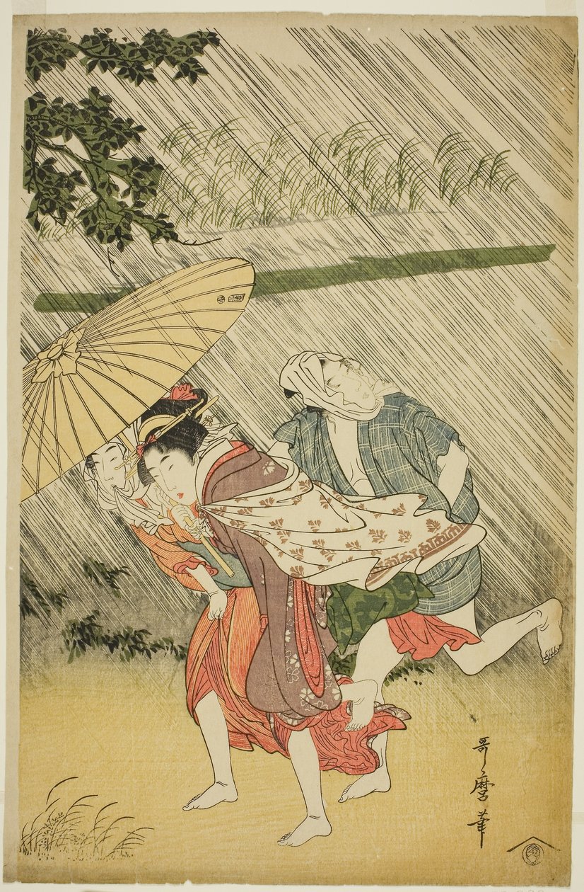 Amantes sob um Guarda-chuva, c.1797 (impressão em bloco de madeira a cores; oban) de Kitagawa Utamaro