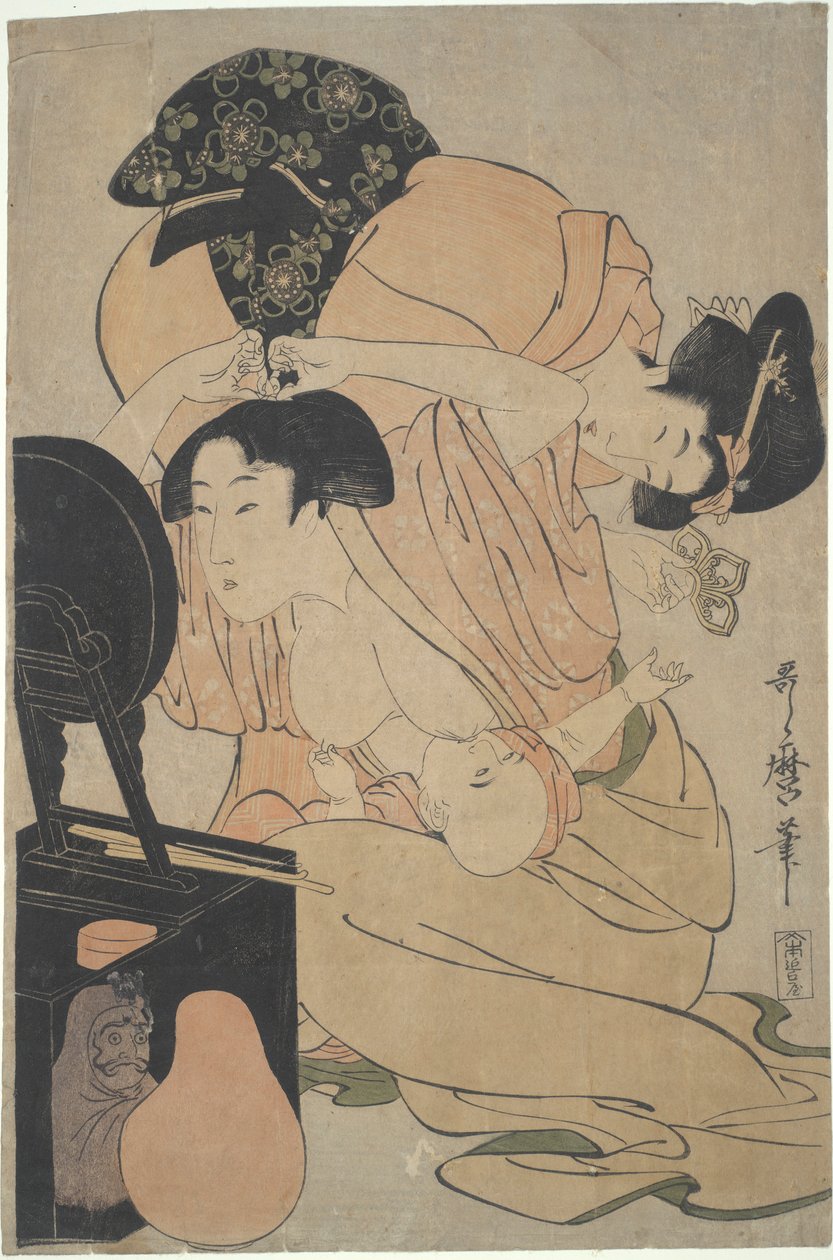 Mãe com bebé lactante e tratadora de Kitagawa Utamaro