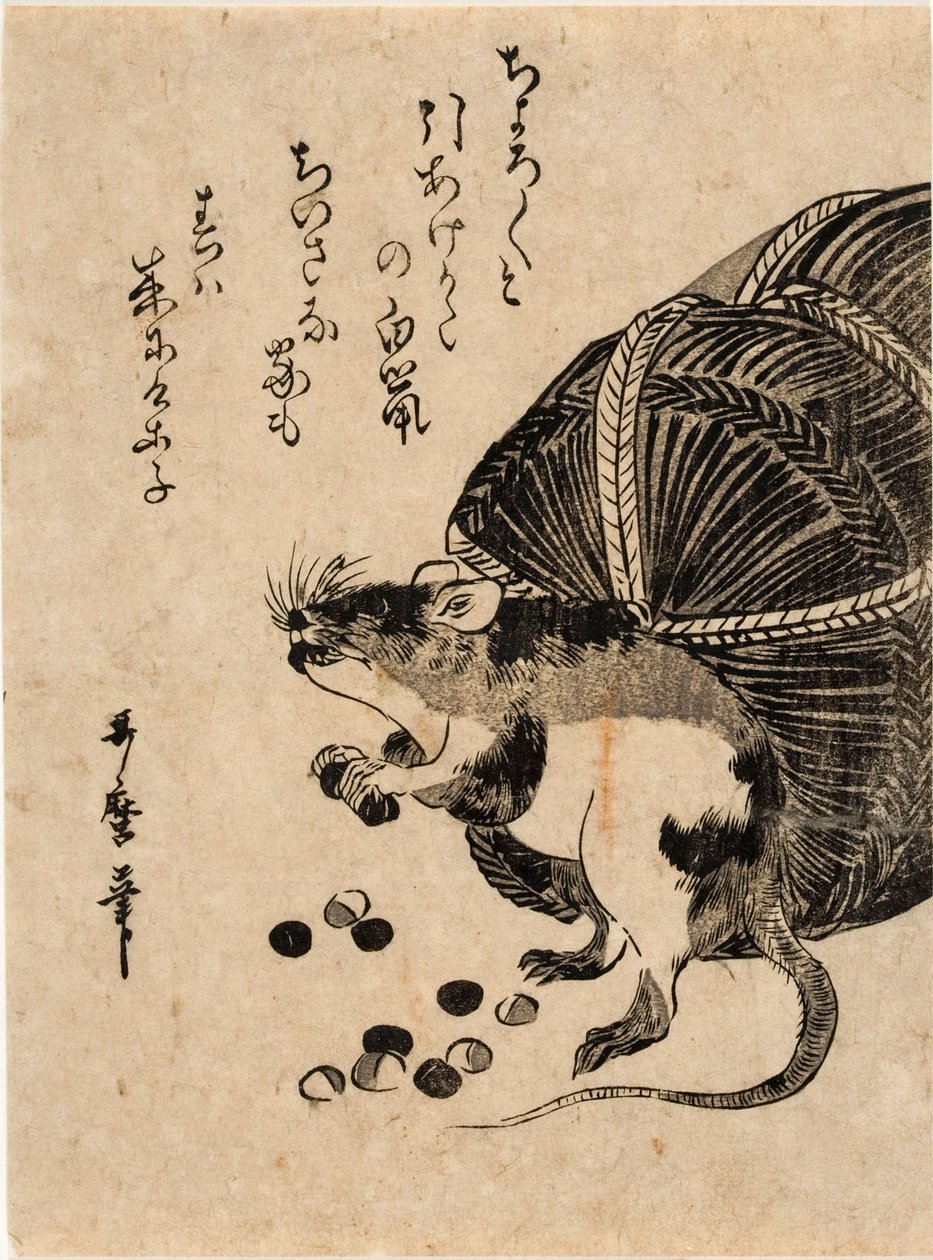 Rato com um saco de arroz de Kitagawa Utamaro