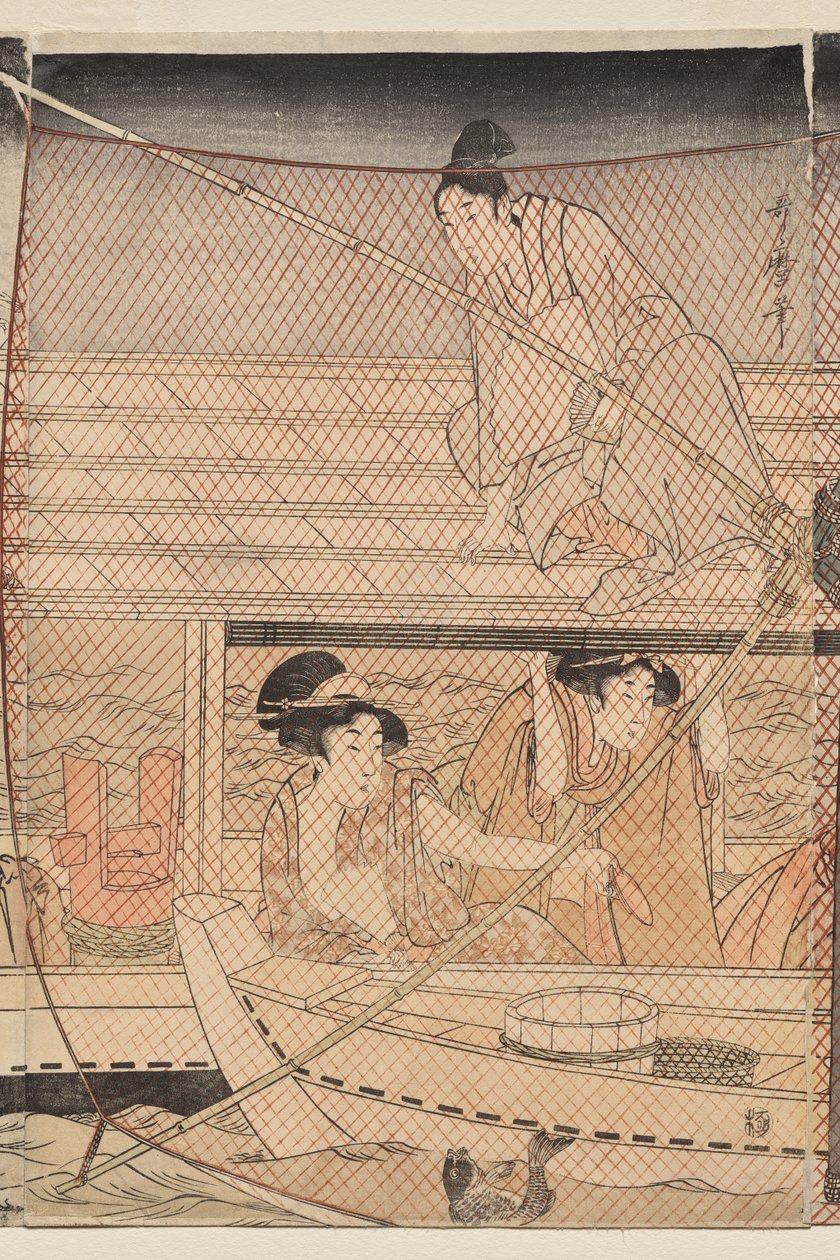 Pesca de Rede à Noite no Rio Sumida de Kitagawa Utamaro