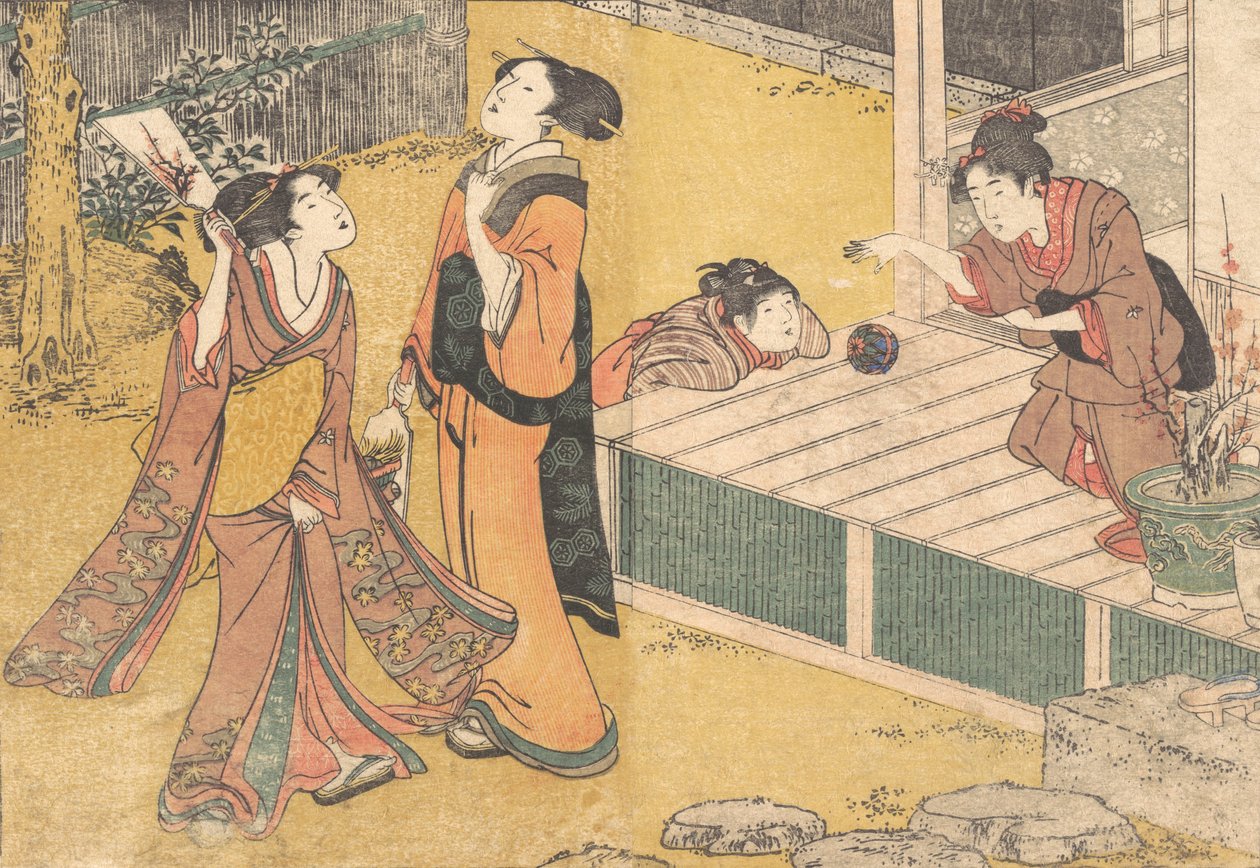 Jogos de Ano Novo, do livro impresso Flowers of the Four Seasons Shiki no hana, 1801. de Kitagawa Utamaro