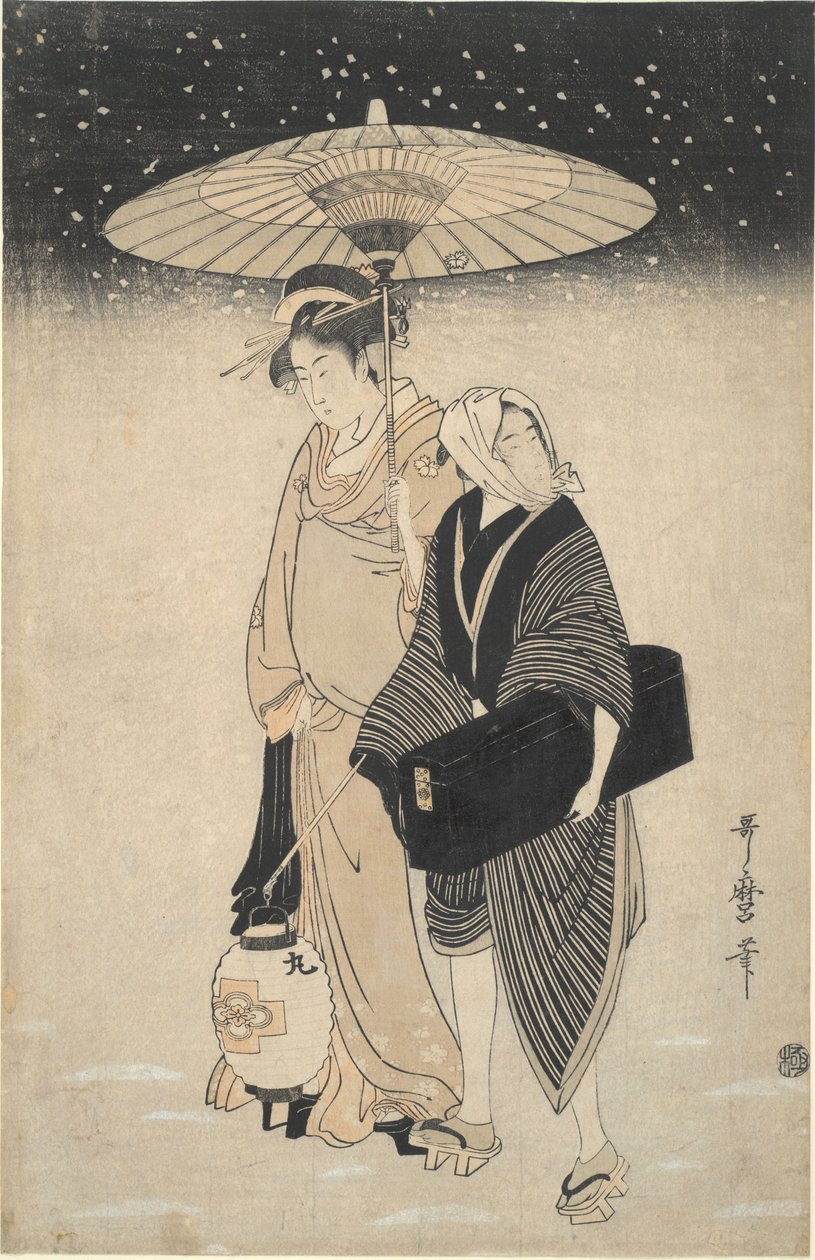 Passe Noturno na Neve de Kitagawa Utamaro