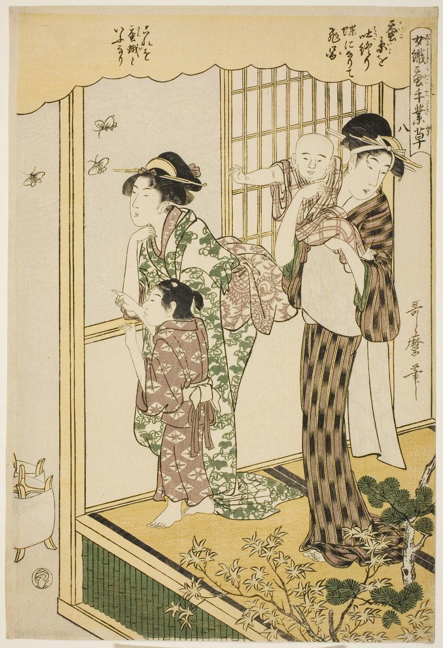 Nº 8 (hachi), da série "Mulheres engajadas na indústria da sericultura (Joshoku kaiko tewaza-gusa)" de Kitagawa Utamaro