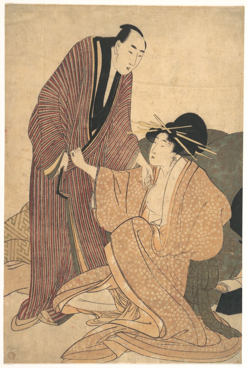 Despedida de amantes: cortesã e o seu amante de Kitagawa Utamaro