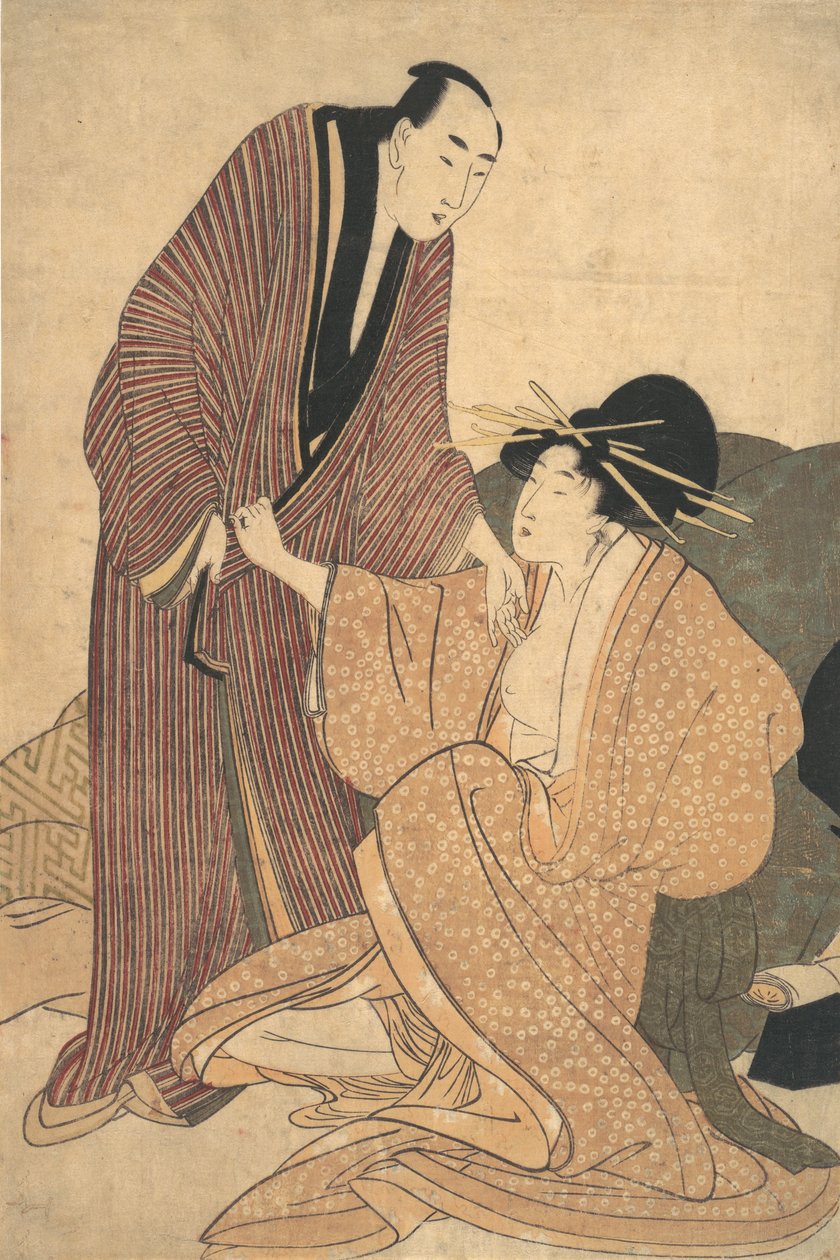 Separação dos Amantes: Courtesan and Her Lover, ca. 1800. de Kitagawa Utamaro
