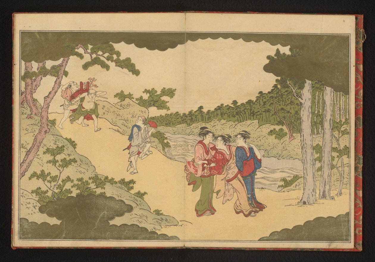 Pessoas que regressam de uma festa para ver flores de Kitagawa Utamaro