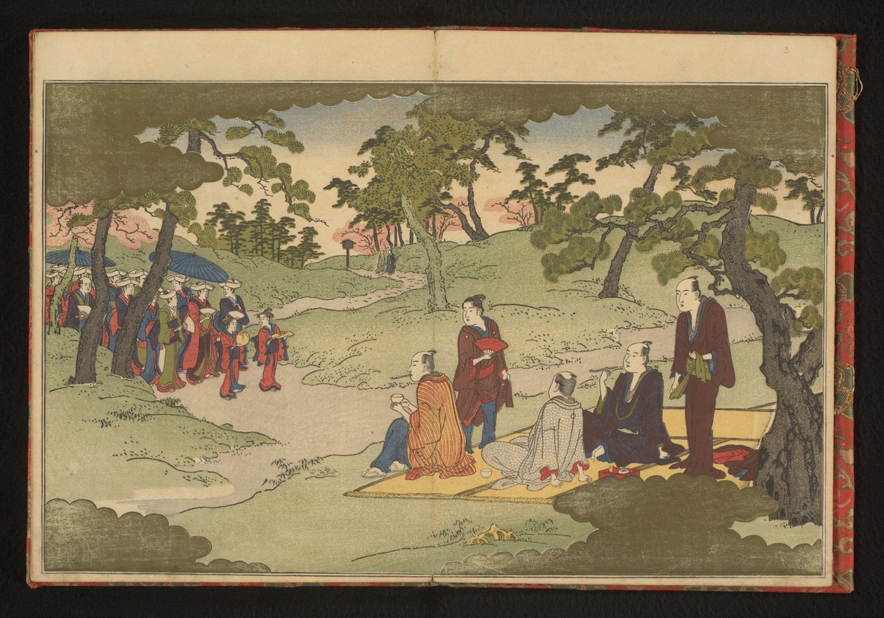 Tomar e apreciar chá nas colinas de Ueno, Edo de Kitagawa Utamaro