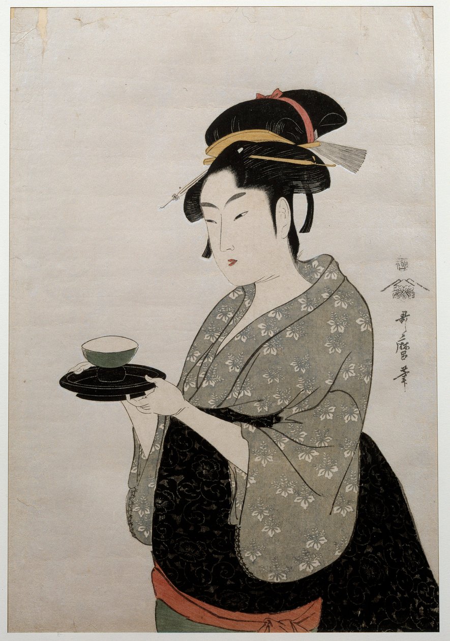Retrato de Nani Waya. Retrato de uma mulher. Estampa japonesa de Utamaro Kitagawa (1753 - 1806) estilo Ukiyo-E, cerca de 1793. Paris, Musee Guimet de Kitagawa Utamaro
