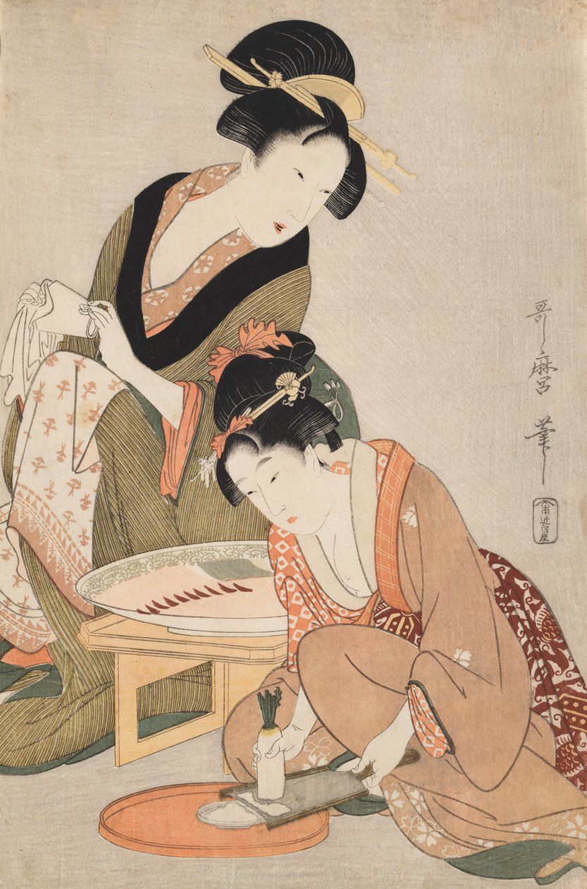 Preparação de peixe cru de Kitagawa Utamaro