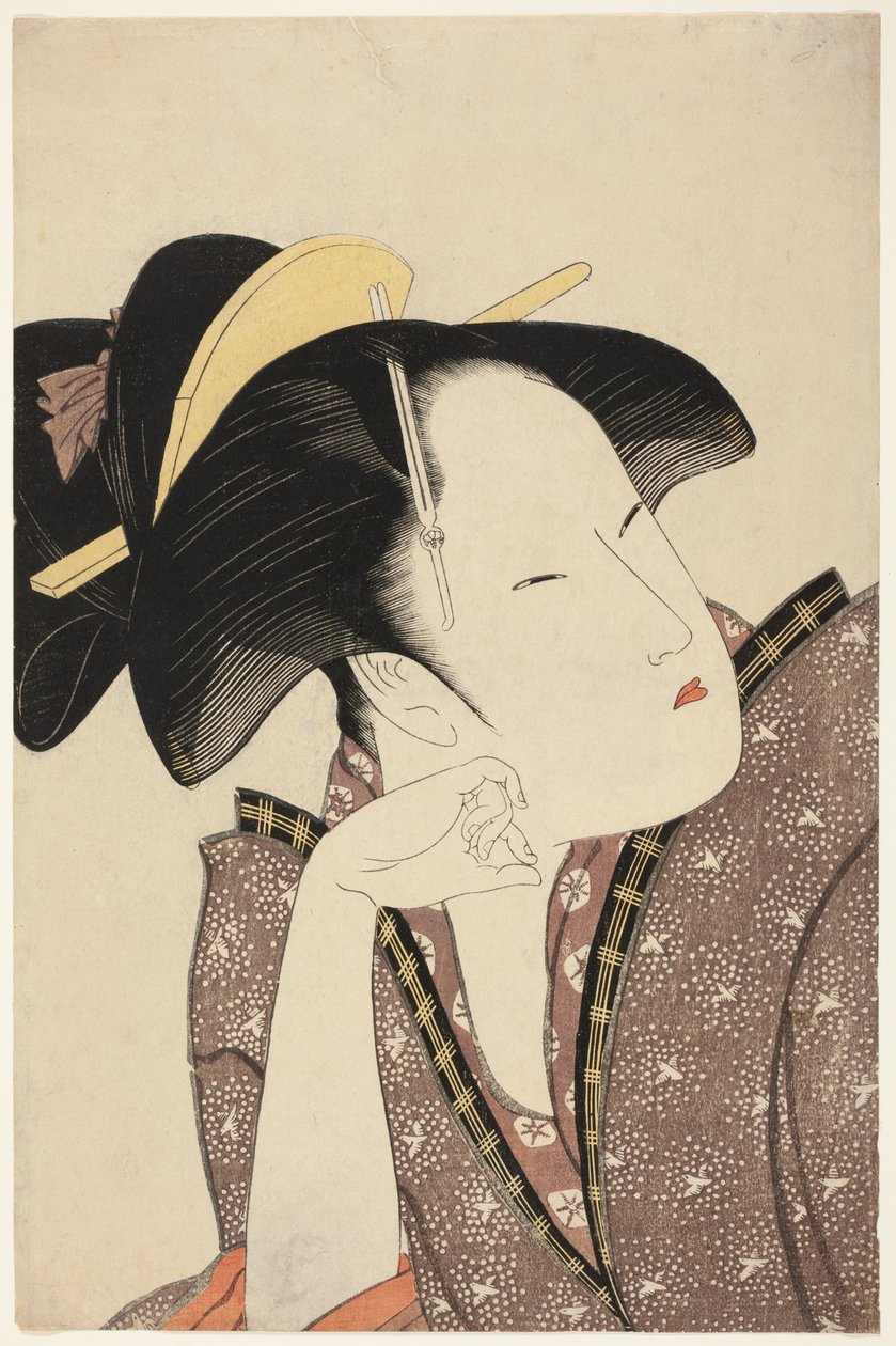 Amor Reflexivo, da série "Antologia de Poemas: A Seção do Amor (Kasen koi no bu) (Mono-omou koi)" de Kitagawa Utamaro