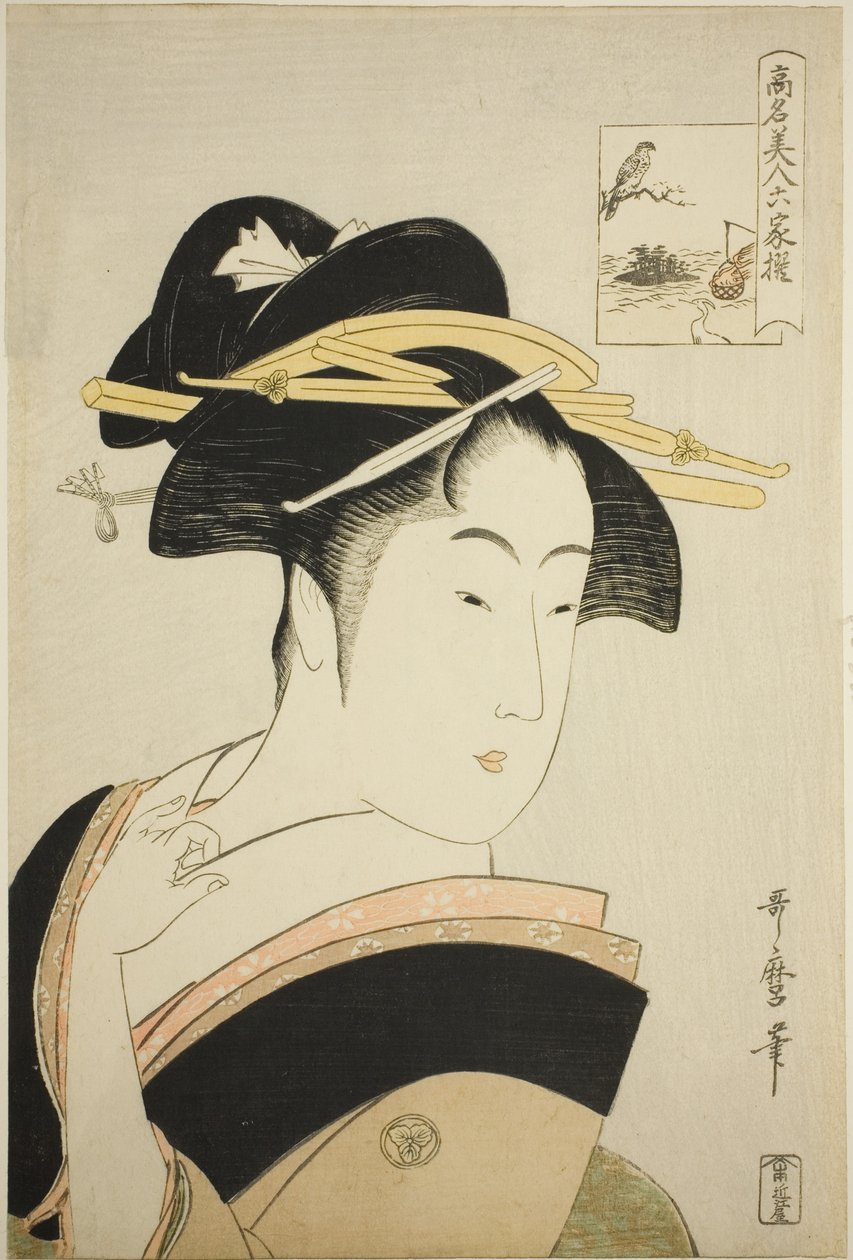 Takashima Ohisa, da série "Belezas Renomadas Comparadas aos Seis Poetas Imortais (Komei bijin rokkasen)" de Kitagawa Utamaro