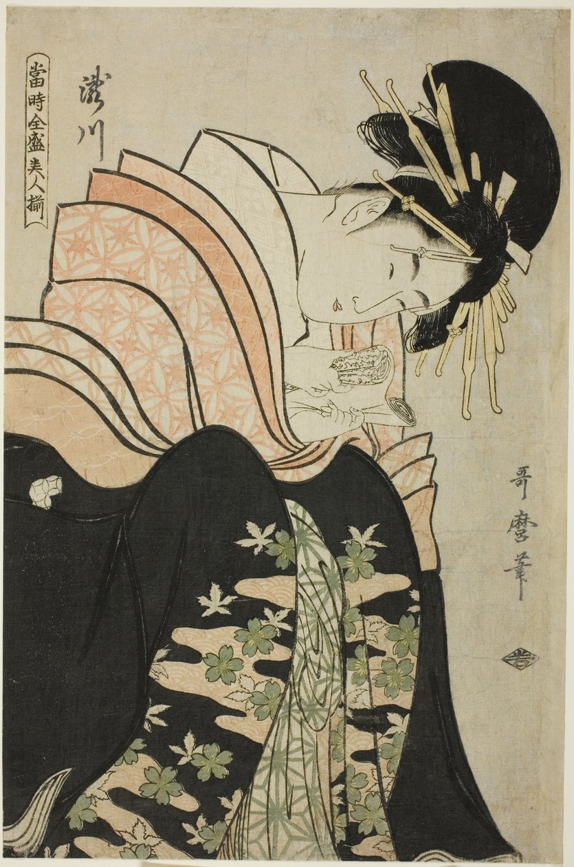 Takigawa, da série "Array of Supreme Beauties of the Present Day (Toji zensei bijin zoroe)" de Kitagawa Utamaro
