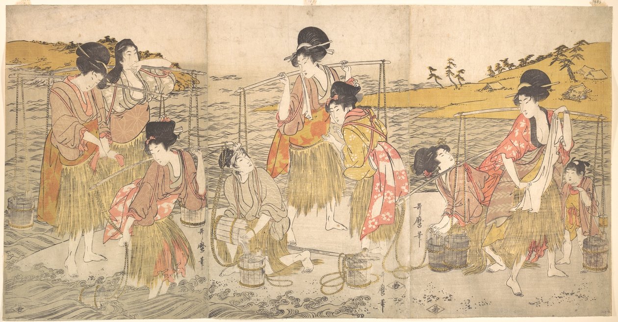A dança das jovens da praia de Kitagawa Utamaro