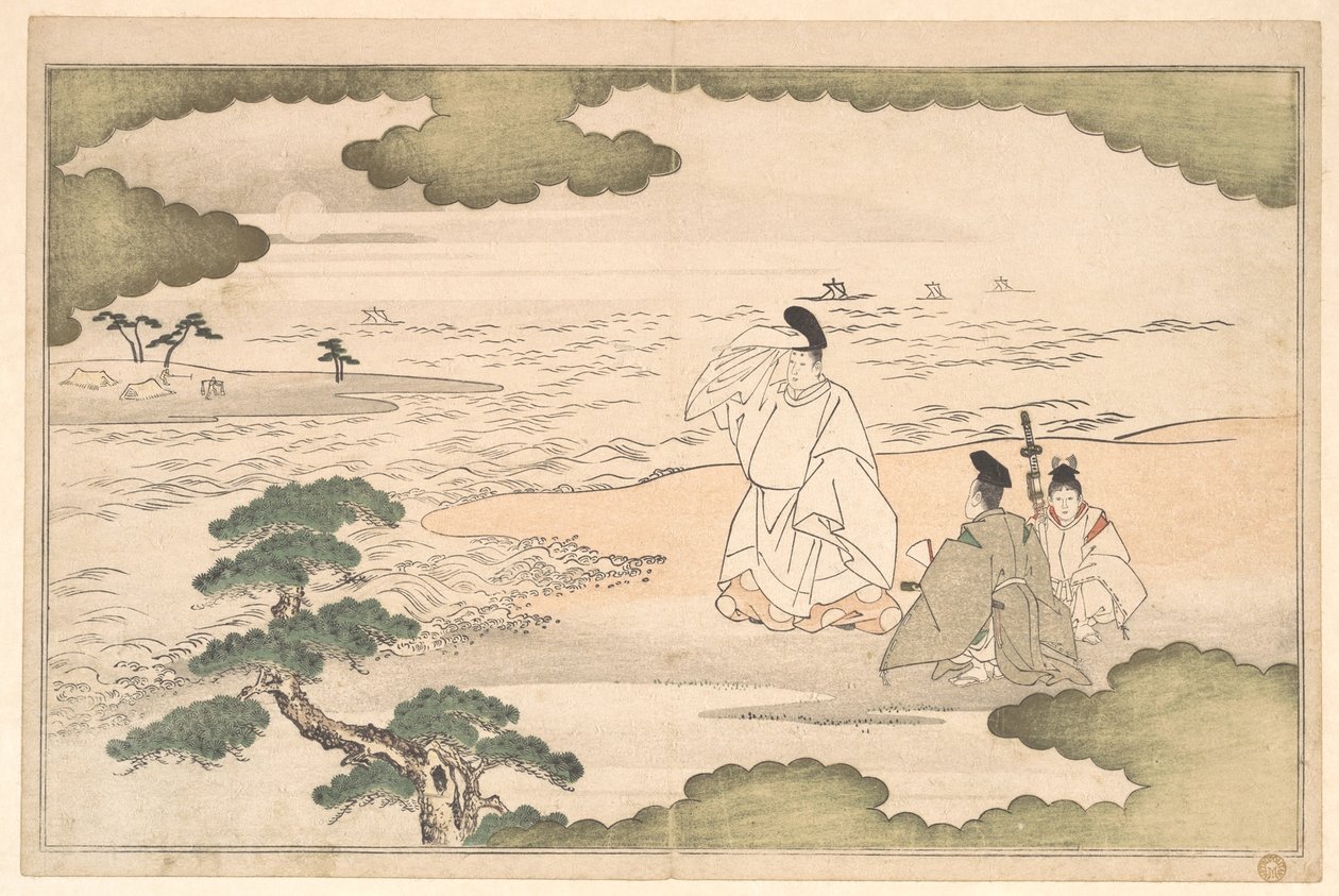 O exílio de Yukihira em Suma de Kitagawa Utamaro