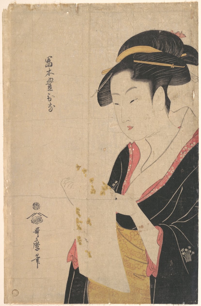 A senhora Tomimoto Toyohina a ler uma carta de Kitagawa Utamaro