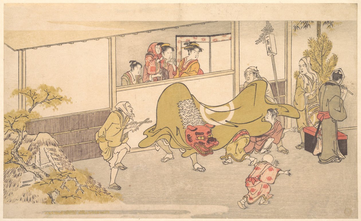 A dança do leão de Kitagawa Utamaro