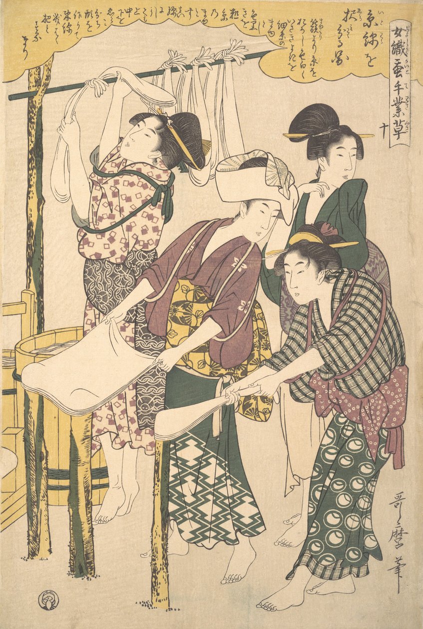 A confecção do fio de seda, c. 1790. de Kitagawa Utamaro