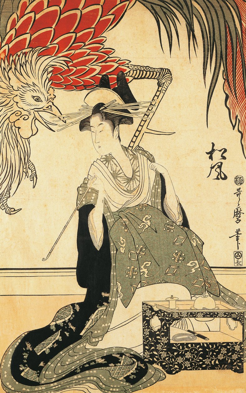 O Oiran Matsuzake com Tubo, de Kitagawa Utamaro, xilogravura de Kitagawa Utamaro