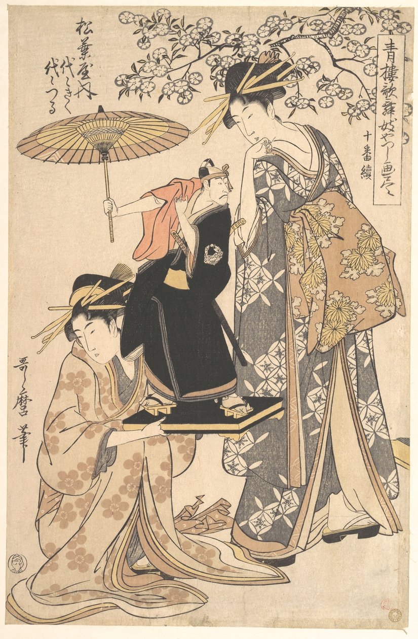A oiran Yoyogiku da casa Matsubaya, debaixo de uma cerejeira de Kitagawa Utamaro