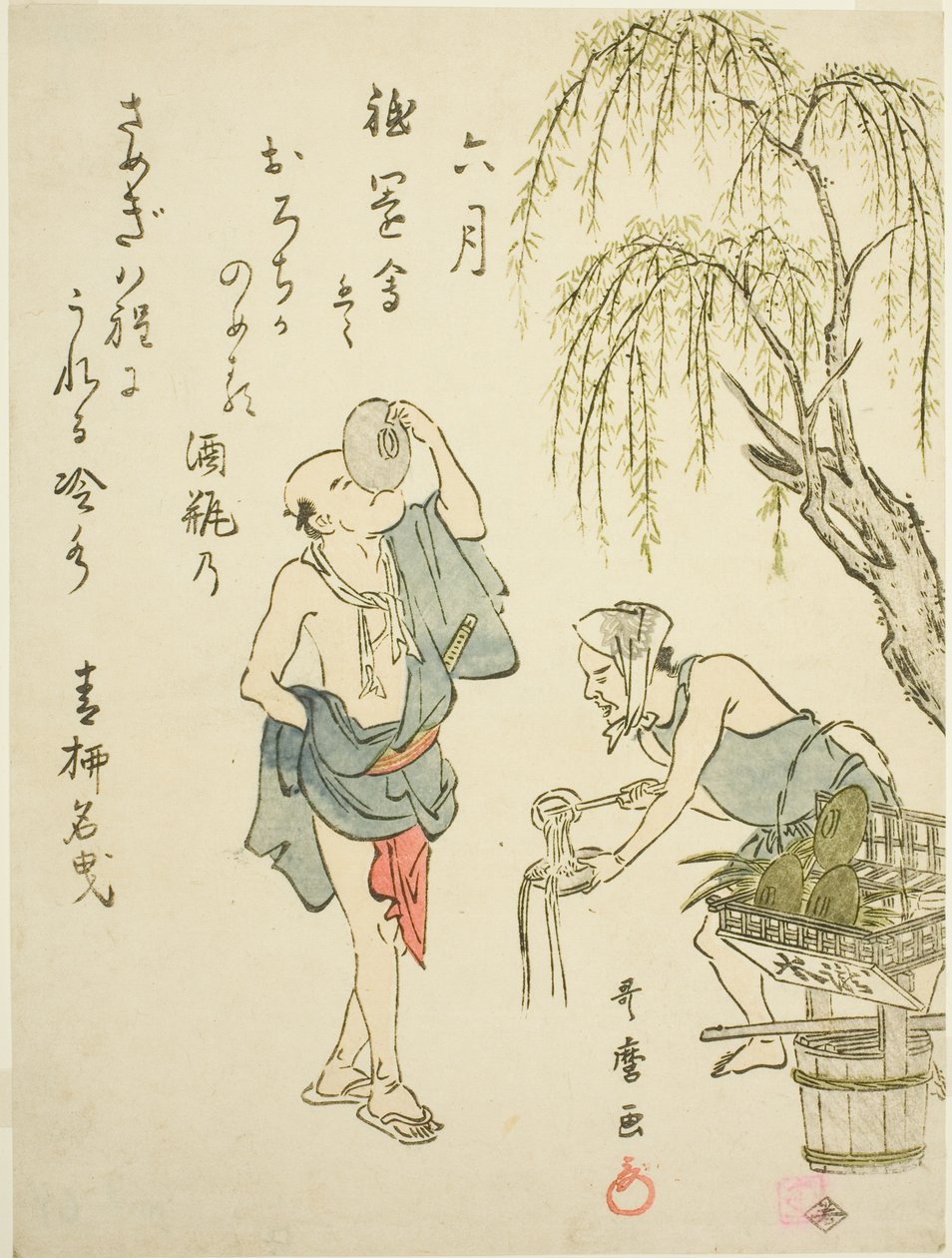 O Sexto Mês (Rokugatsu), de uma série sem título de cenas de gênero nos doze meses, com poemas kyoka de Kitagawa Utamaro