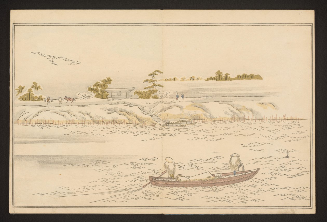 As margens do rio Sumida na neve de Kitagawa Utamaro