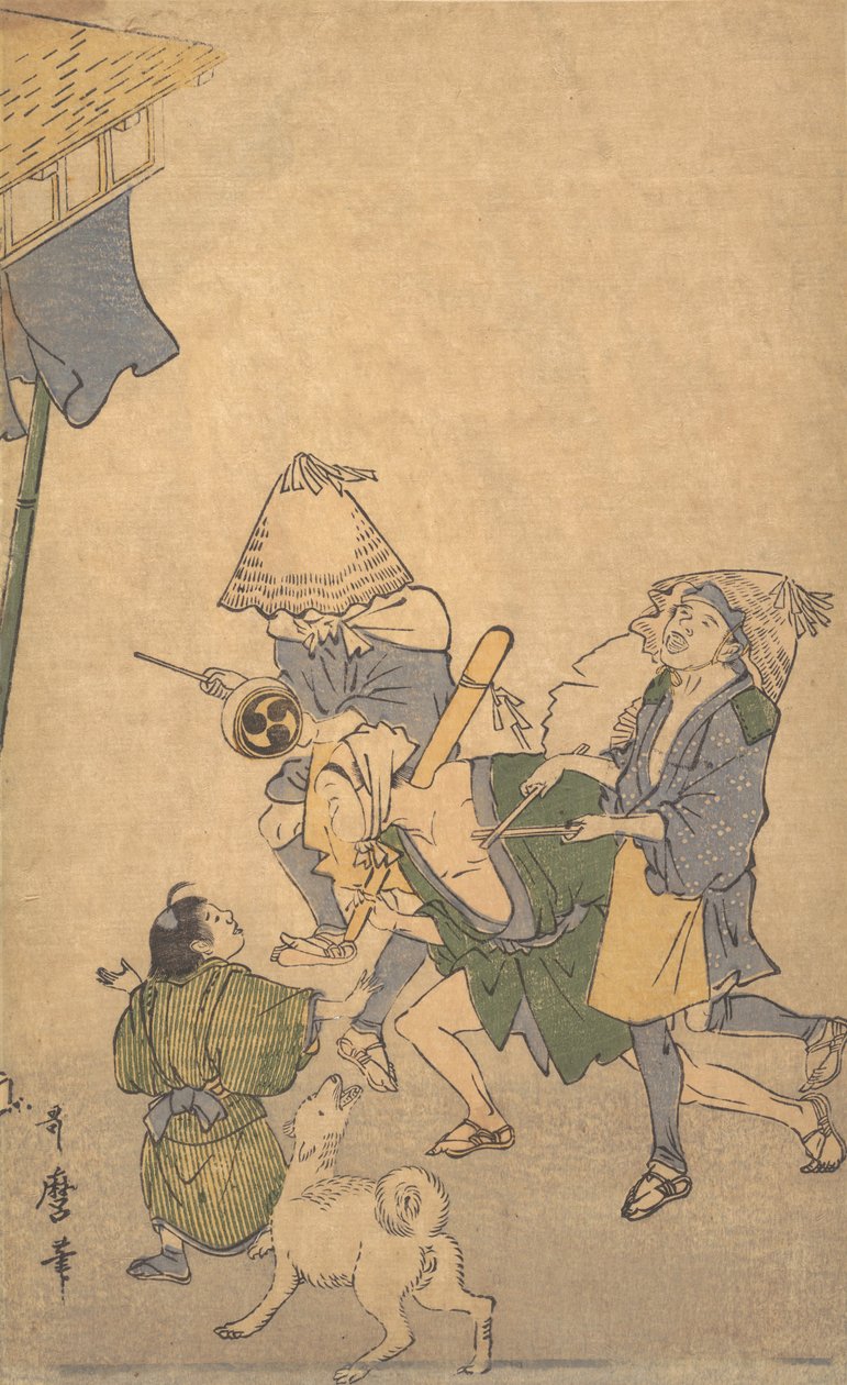 Três Reveladores das Classes Baixas, Usando Chapéus de Komuso..., finais do século XVIII - início do século XIX. de Kitagawa Utamaro