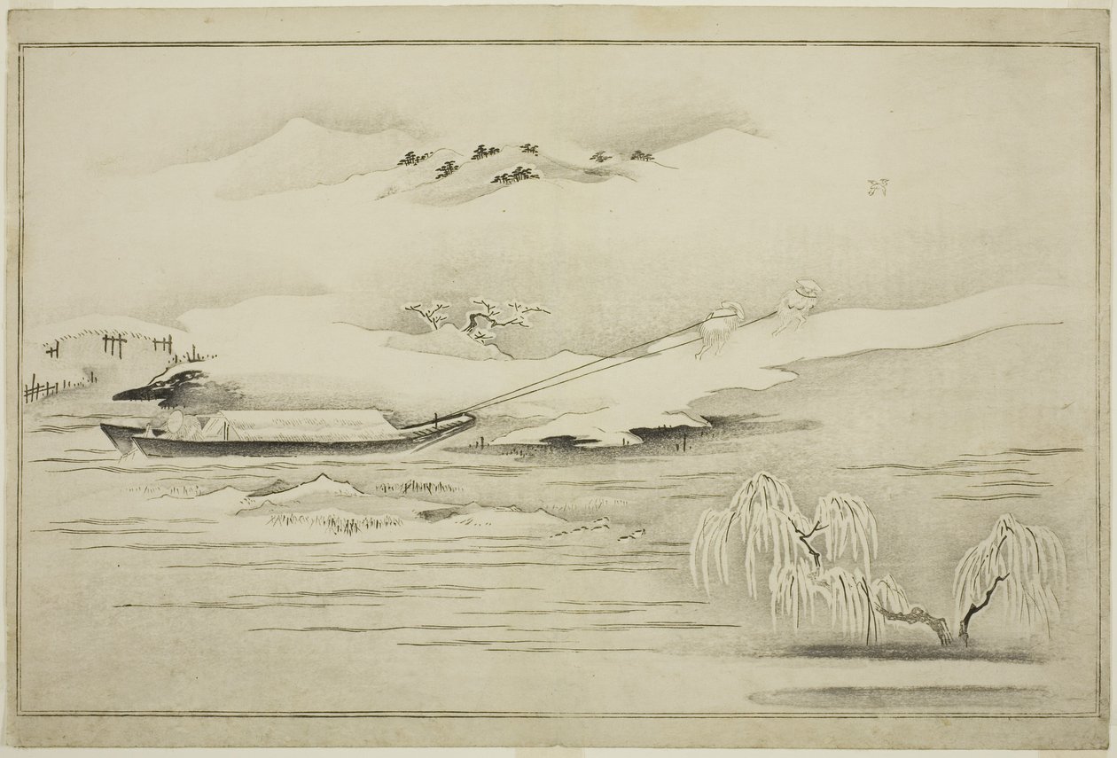 Rebocando uma Barcaça na Neve, do álbum The Silver World, 1790 de Kitagawa Utamaro
