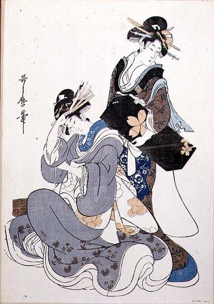 Duas Figuras Femininas (impressão a cores em bloco de madeira de Kitagawa Utamaro
