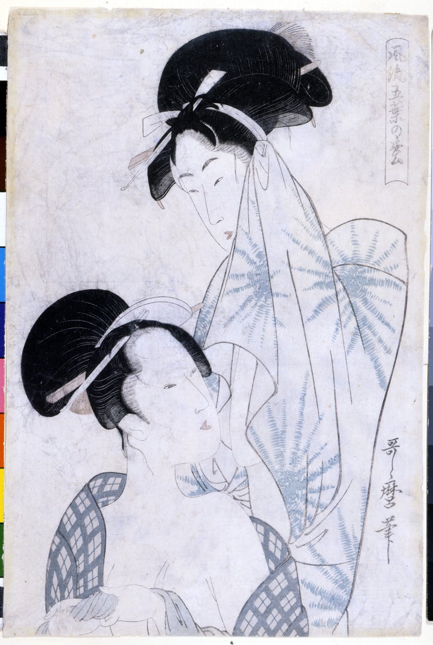Duas mulheres a sair do banho. 1800. Obras de arte de Utamaro KITAGAWA (1753-1806). de Kitagawa Utamaro