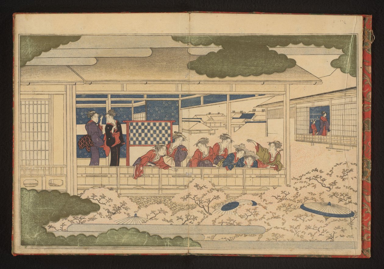 Vendo o desfile pela rua principal, Nakanochô, no bairro do prazer de Yoshiwara de Kitagawa Utamaro