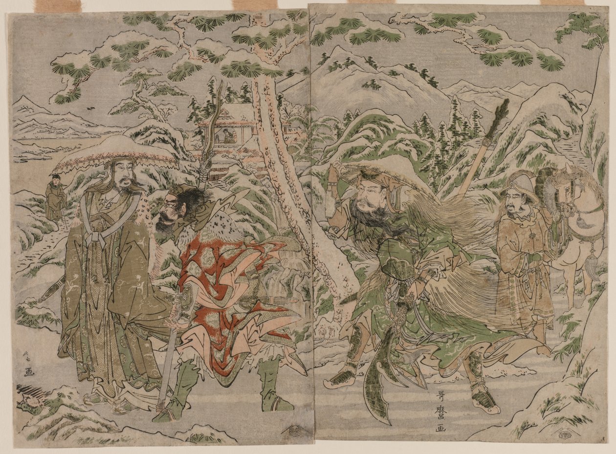 Cena de inverno do Romance dos Três Reinos de Kitagawa Utamaro