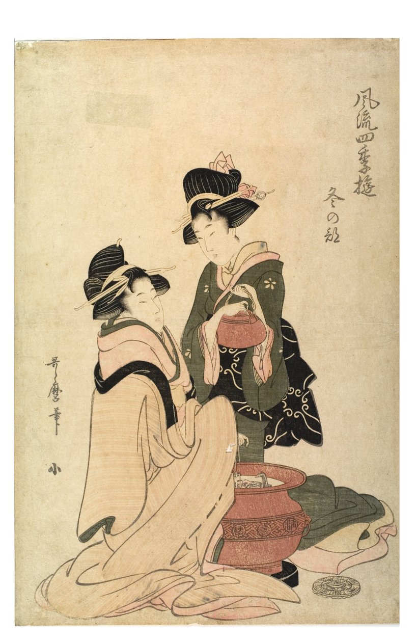 Inverno da série Prazeres Elegantes das Quatro Estações, c.1758-1806 (xilogravura sobre papel) de Kitagawa Utamaro