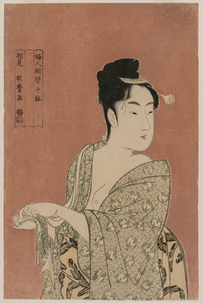 Mulher Secando as Mãos da série Dez Aspectos da Fisionomia das Mulheres, c. 1793 de Kitagawa Utamaro