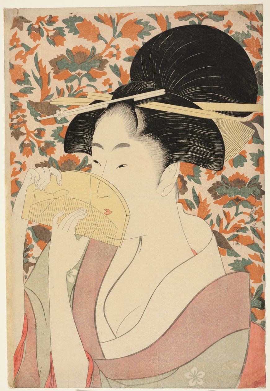Mulher segurando um pente de cabelo de tartaruga de Kitagawa Utamaro