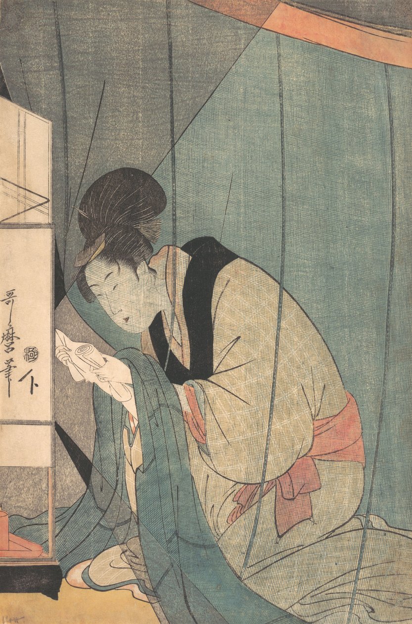Mulher Lendo uma Carta sob uma Rede Mosquiteira, ca. 1798. de Kitagawa Utamaro
