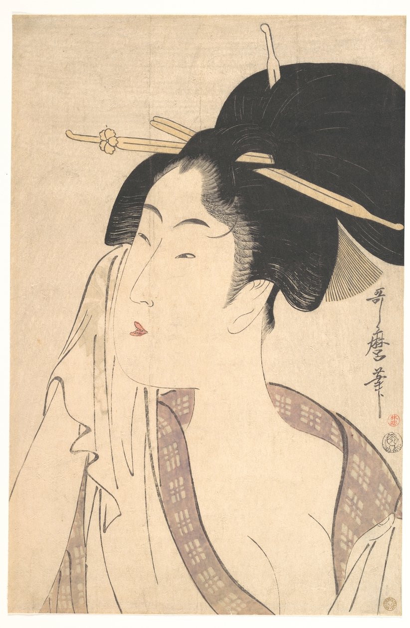 Mulher a relaxar depois do banho de Kitagawa Utamaro