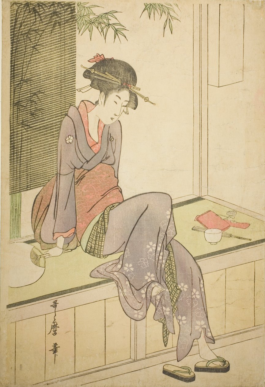 Mulher sentada na varanda de Kitagawa Utamaro