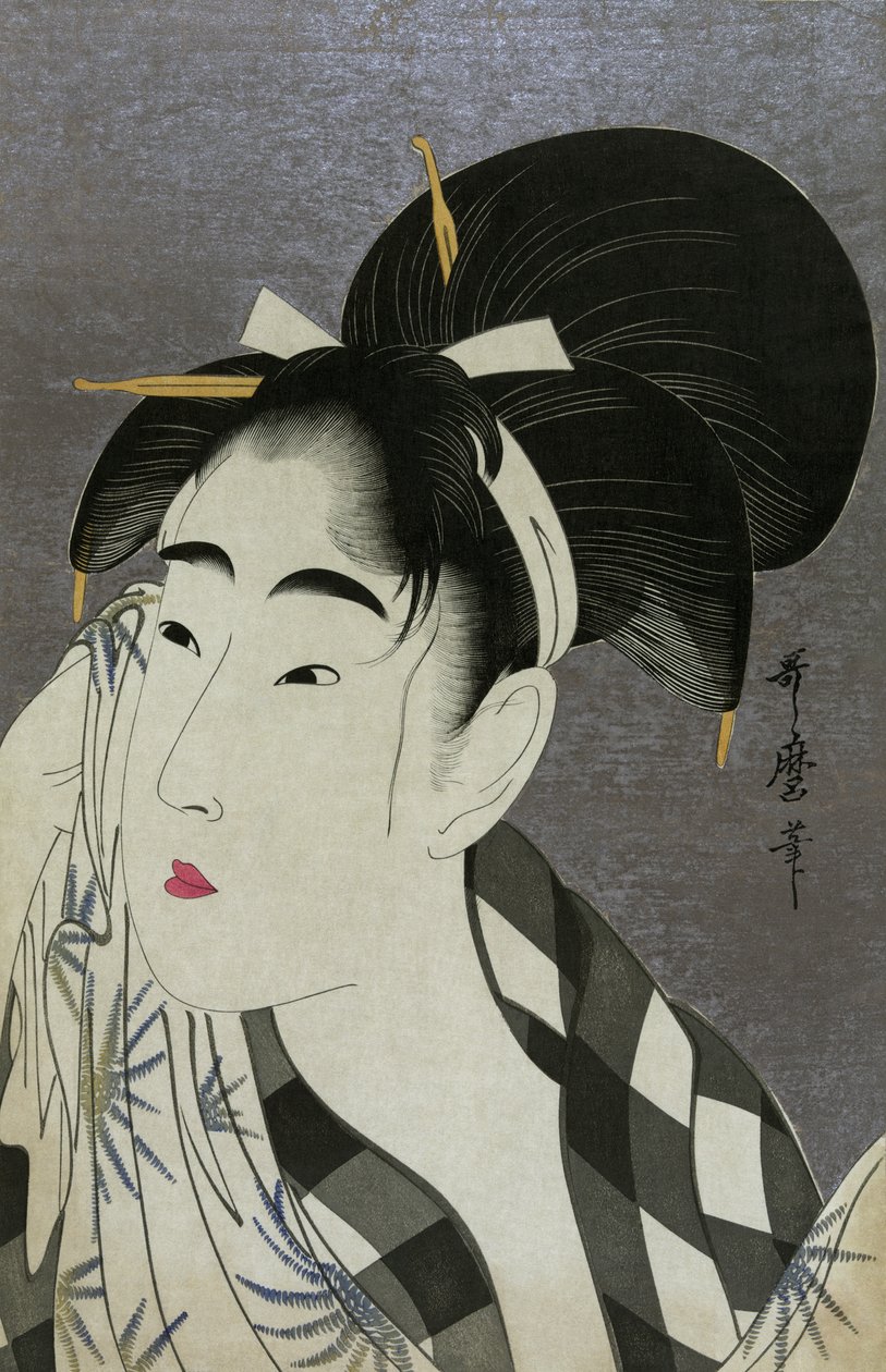 Mulher limpando o suor, 1798 de Kitagawa Utamaro
