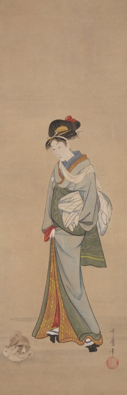 Mulher com cachorros de Kitagawa Utamaro