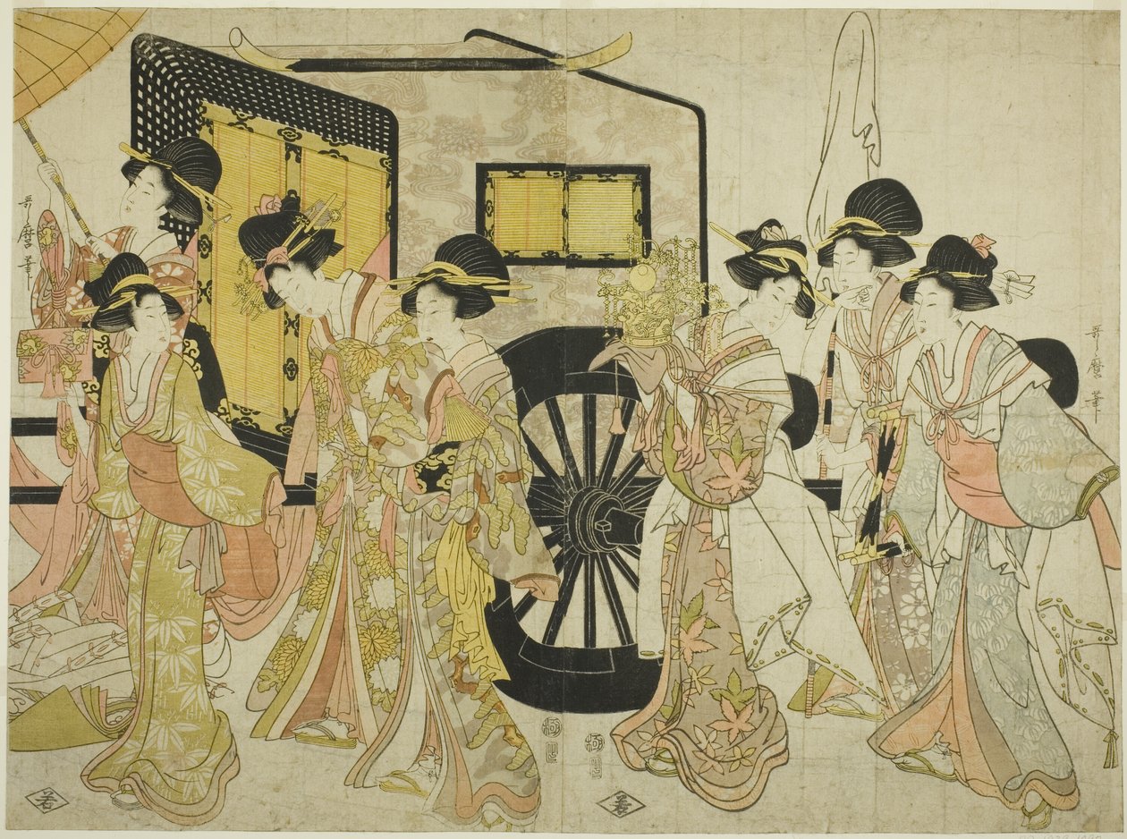 Mulheres imitando uma procissão imperial de Kitagawa Utamaro