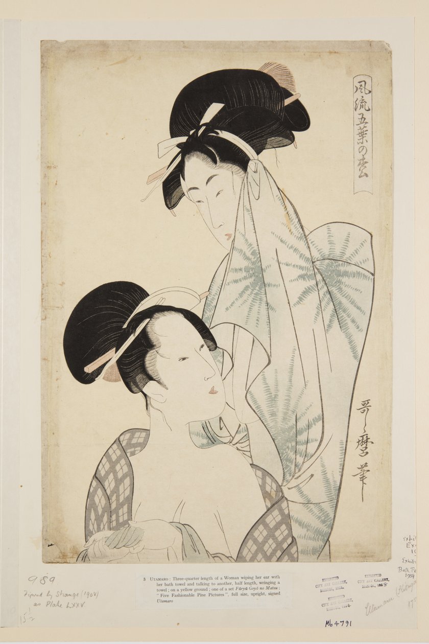 Mulheres depois do banho (impressão a cores em bloco de madeira) de Kitagawa Utamaro