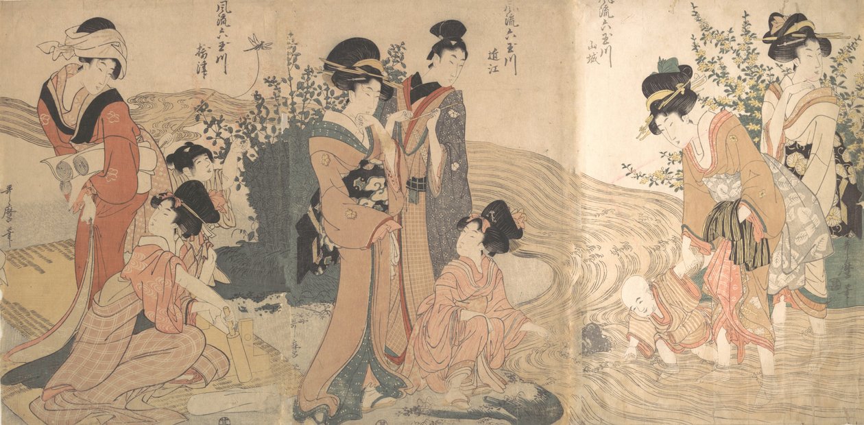 Mulheres e Crianças às Margens de uma Corrente, finais do século XVIII - início do século XIX. de Kitagawa Utamaro