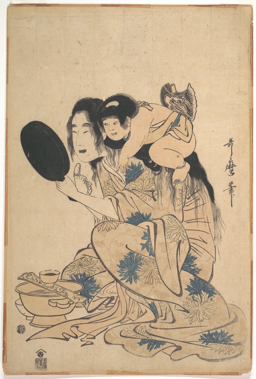 Yamauba a enegrecer os dentes, com Kintarō de Kitagawa Utamaro