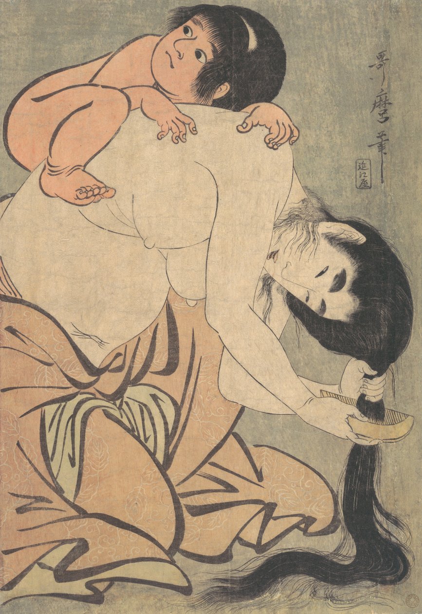 Yamauba penteando o cabelo e Kintoki, ca. 1801. de Kitagawa Utamaro