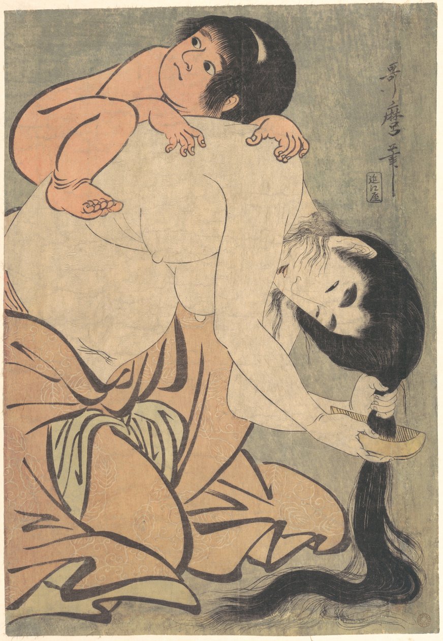 Yamauba penteia o cabelo com Kintarō de Kitagawa Utamaro
