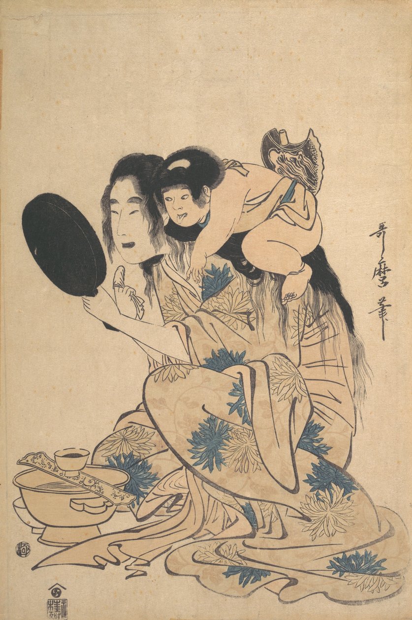 Yamauba blackening Her teeth e Kintoki, ca. 1795. de Kitagawa Utamaro