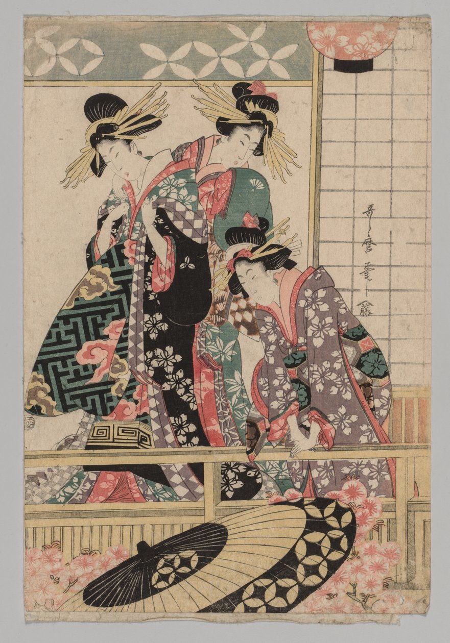 Mulheres Yoshiwara olhando para a rua na primavera de Kitagawa Utamaro